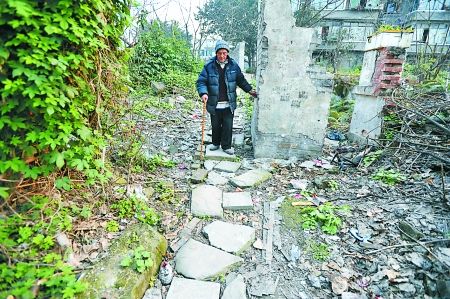 昨日，大渡口區(qū)，徐建高老人走在他鋪成的石子路上。 記者 張路橋 攝