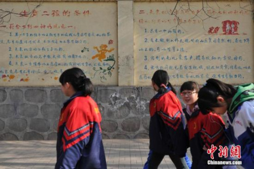 資料圖：“生育二孩條件”宣傳墻。中新社發(fā) 韋亮 攝