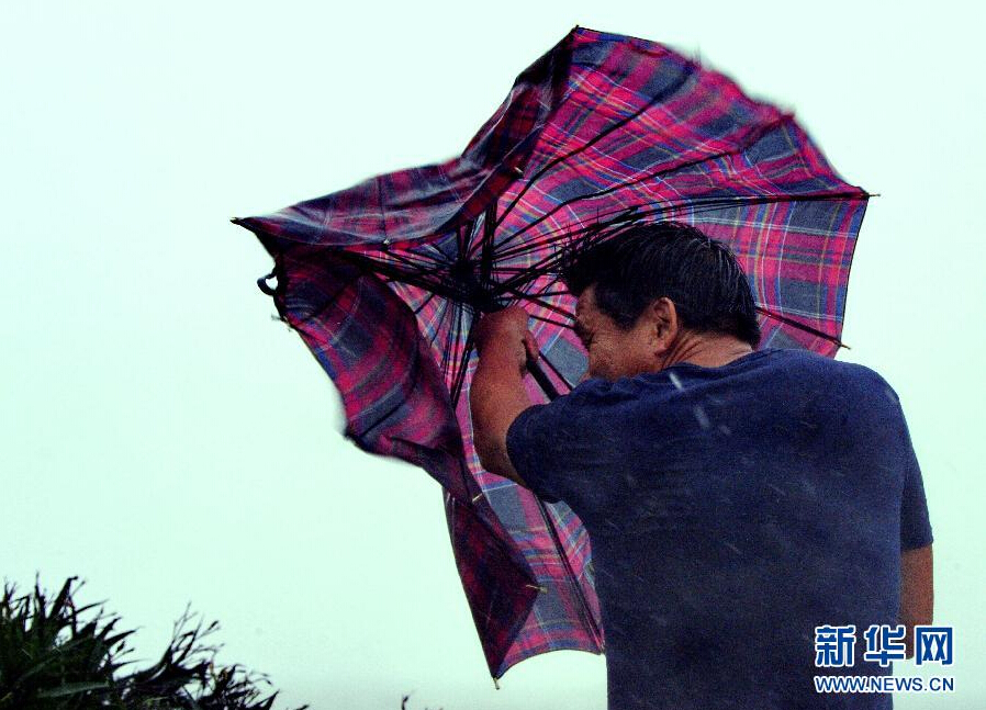 8月8日，福建省石獅市漁民在風雨中前行。