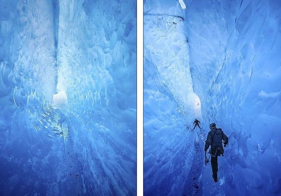 梅里格特別喜歡探索冰川。當(dāng)太陽高高升起后，可以看到冰反射出的壯觀美景。