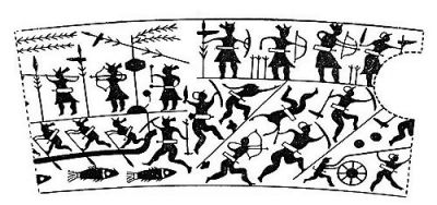 衛(wèi)輝市山彪鎮(zhèn)發(fā)掘出的戰(zhàn)國水陸攻戰(zhàn)紋銅鑒，上面有古人乘舟水戰(zhàn)的場面。