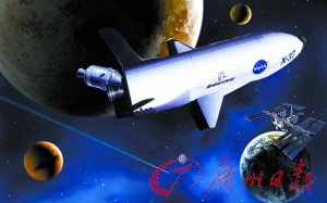 　美國X—37B宇宙飛船在太空中。（合成圖片）